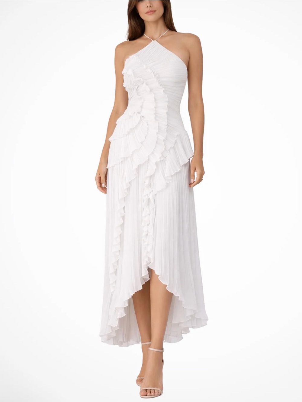 White Ruffled Halter Midi Dress